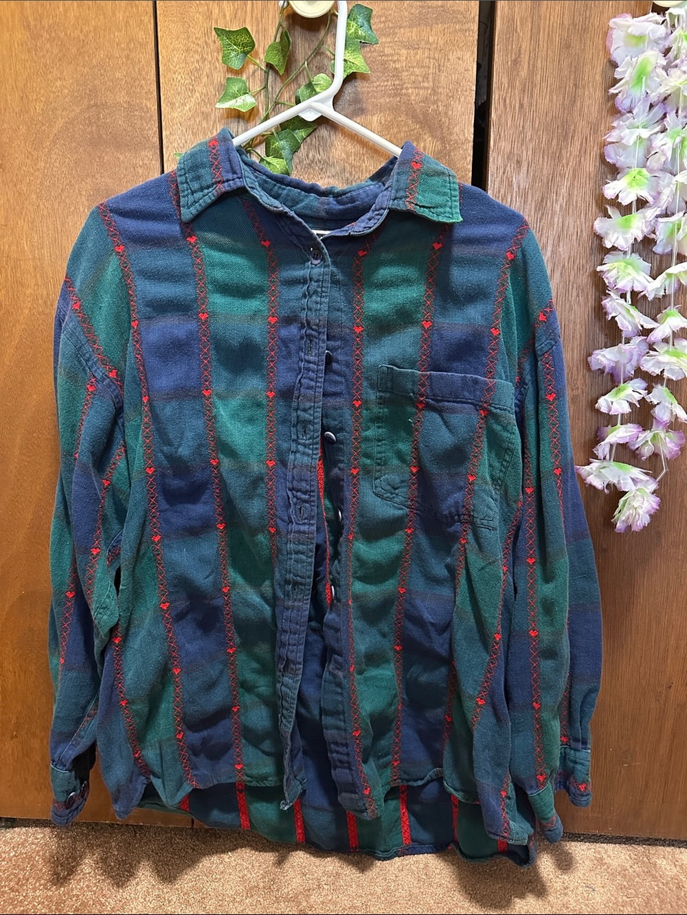 krazy kat Teal & Navy Button-Up with Red Stitching